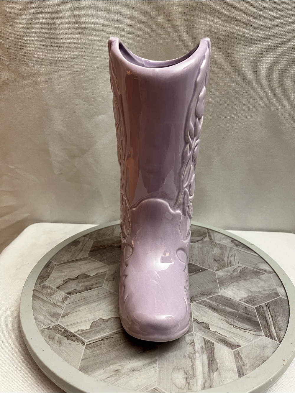 Dwell Studio Lavender Ceramic Cowboy Boot Vase Western Floral Decor